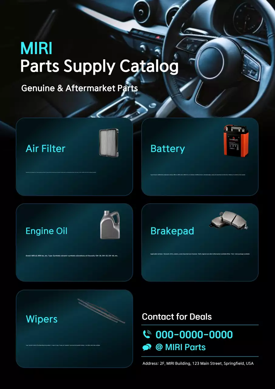 Danh mục phụ tùng ô tô hiện đại màu xanh