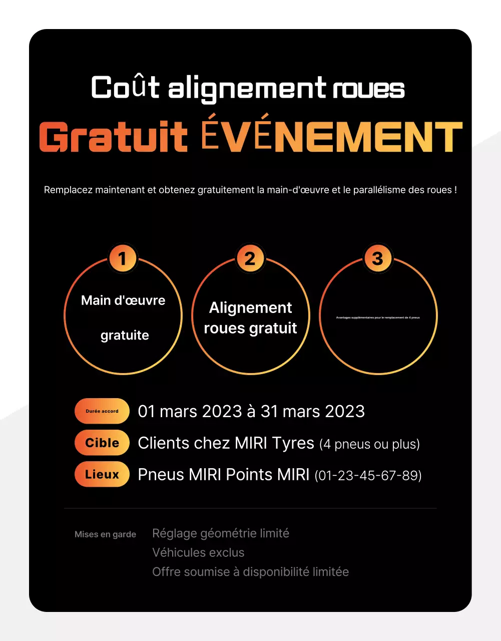 Publicité pour un pneu de voiture moderne noir