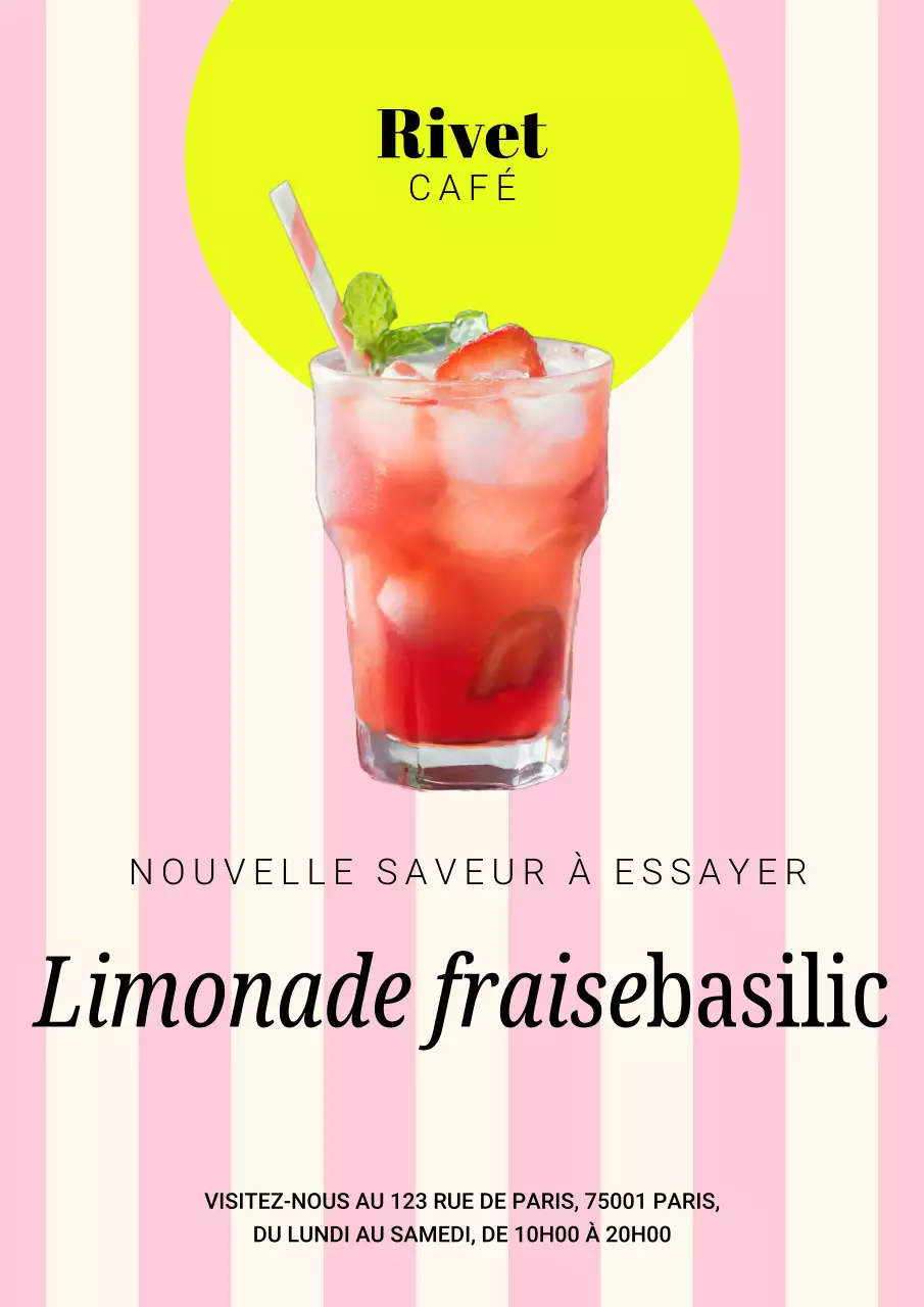 Affiche promotionnelle minimaliste rétro rose et beige pour boissons