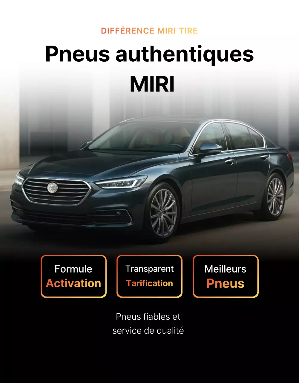 Publicité pour un pneu de voiture moderne noir