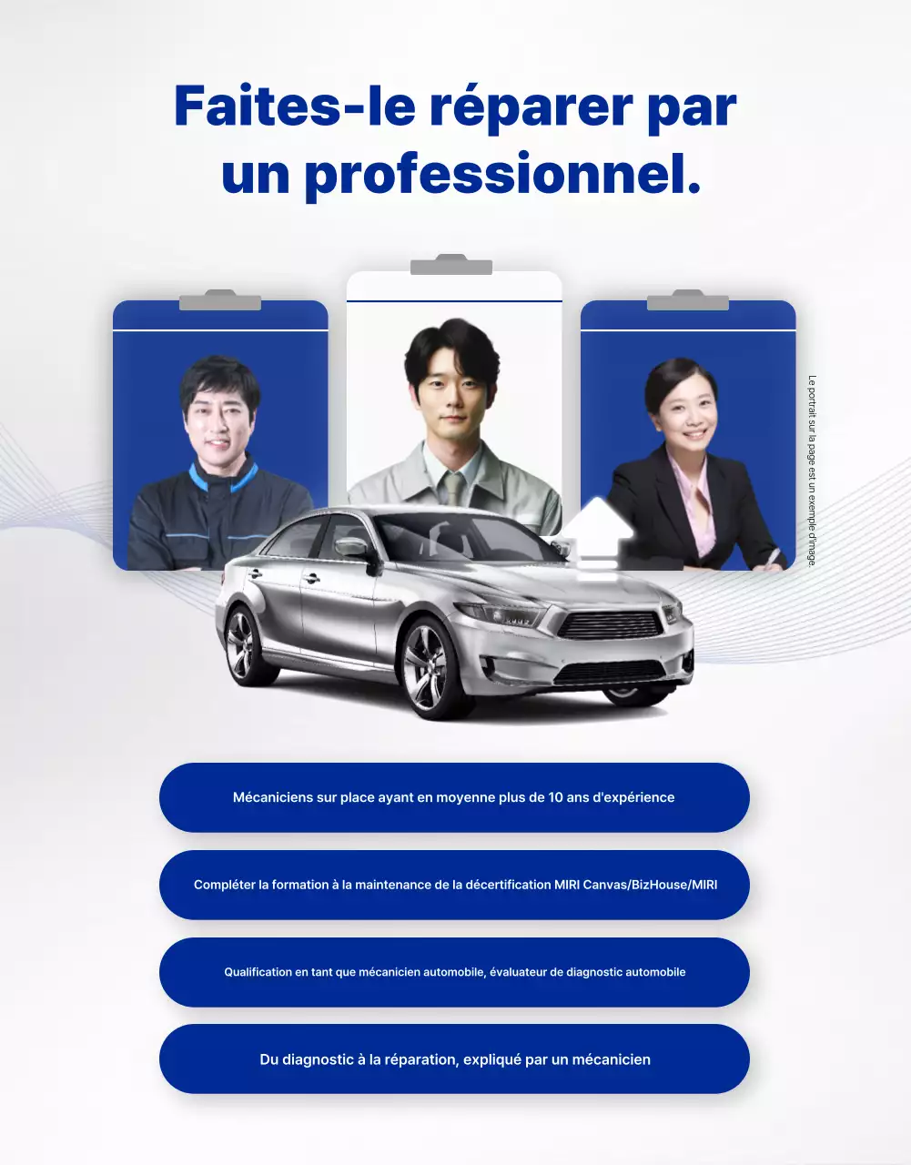 Publicité sur l'entretien des voitures grises modernes