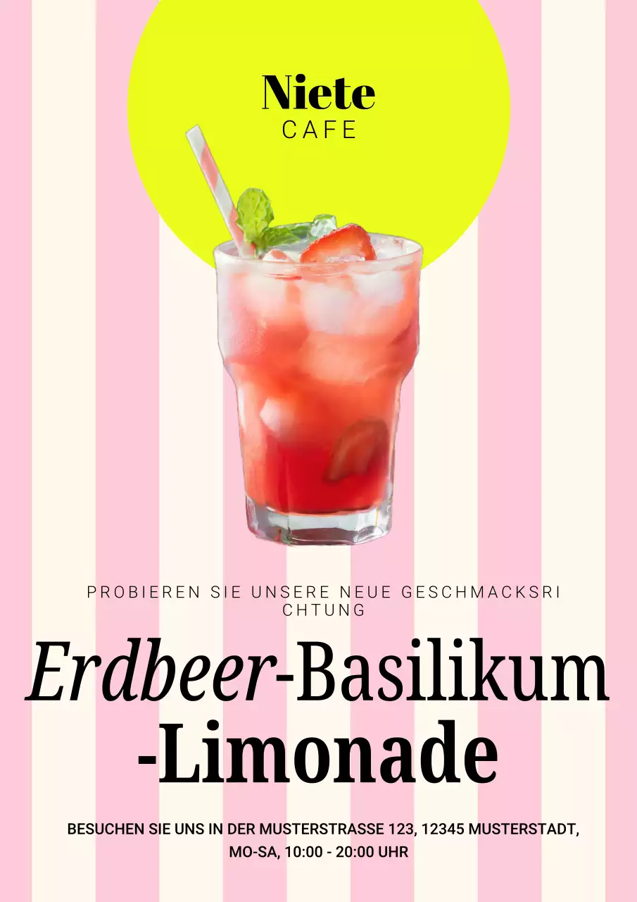 Minimalistisches Getränke-Werbeplakat im Retro-Stil in Rosa und Beige