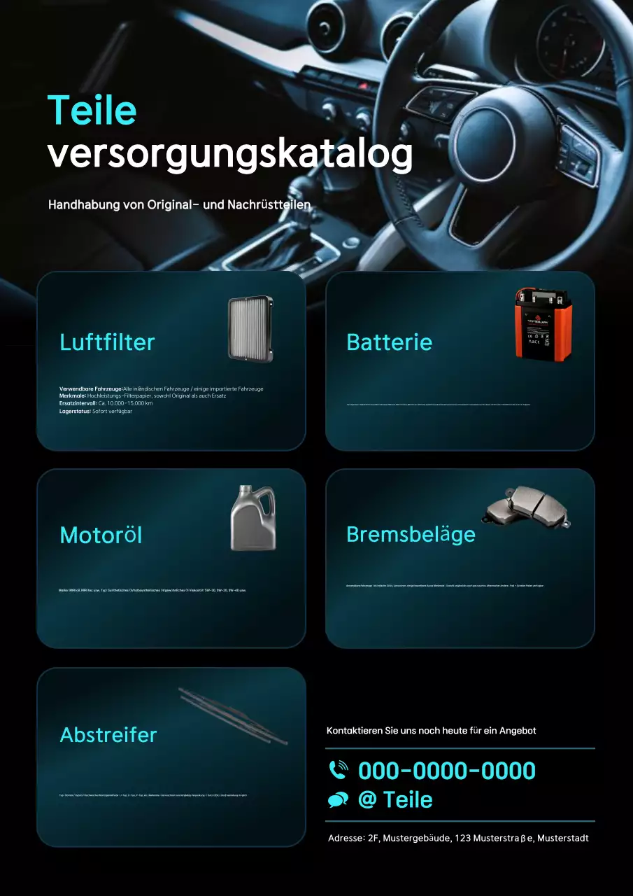 Blauer moderner Autoteilekatalog