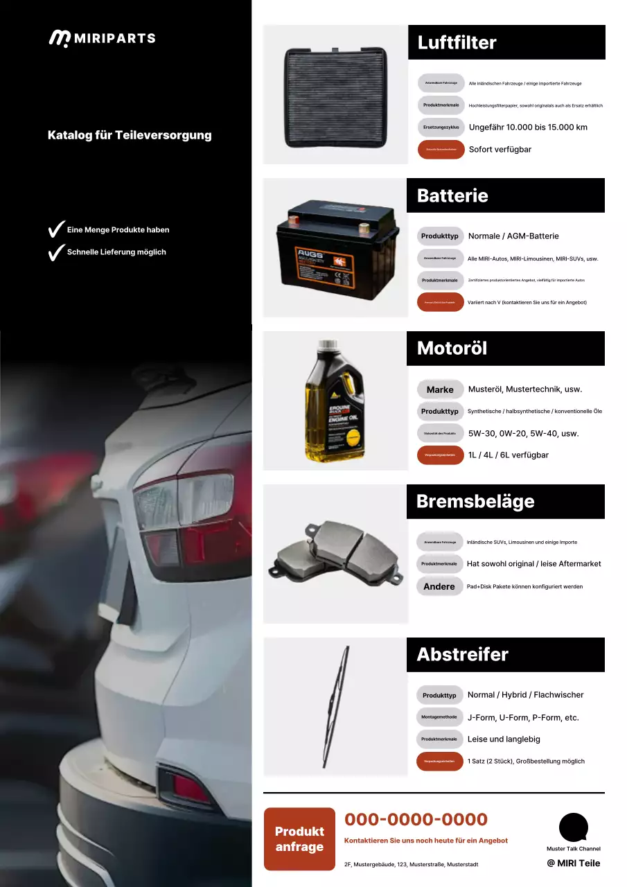 Schwarzer moderner Autoteilekatalog