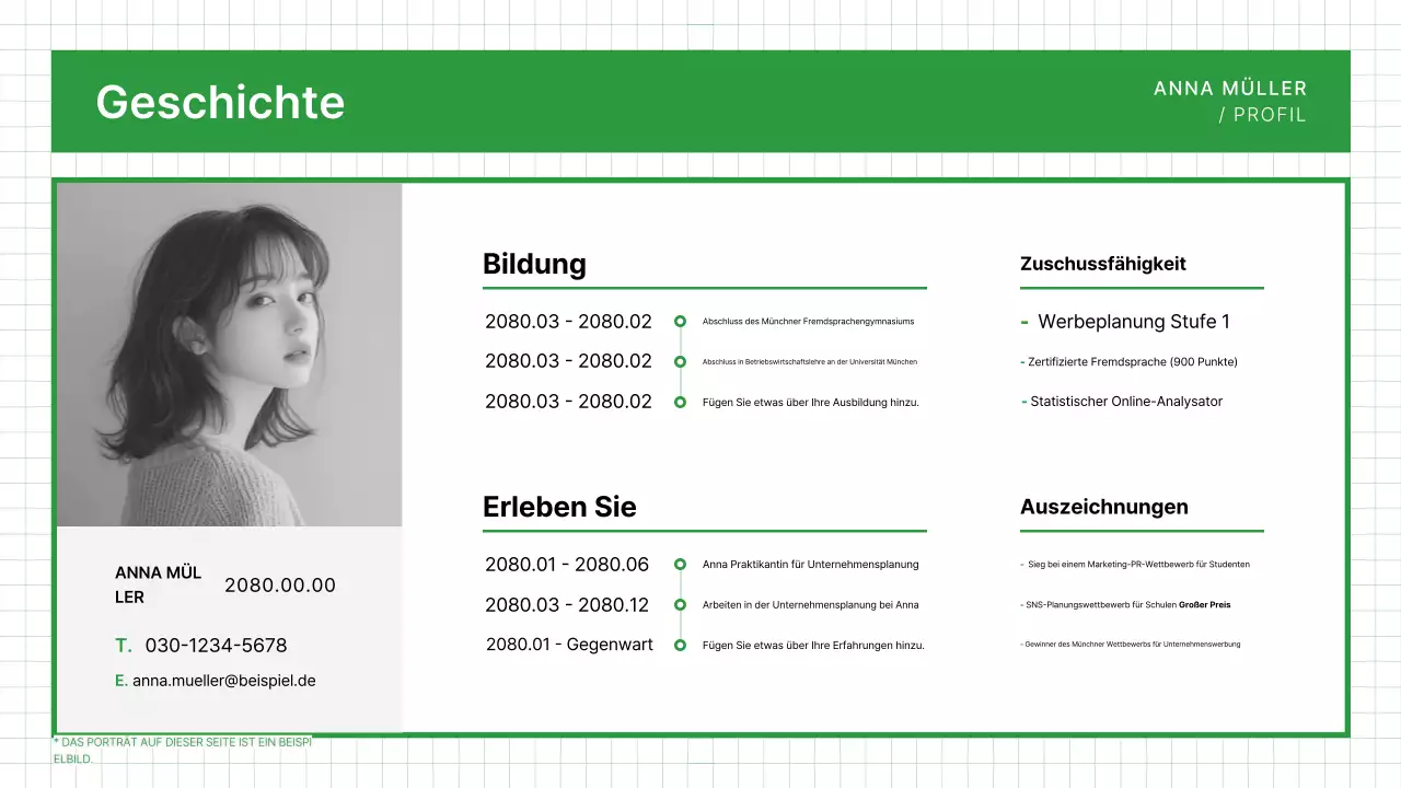 Grüne saubere Portfolio-Visitenkarte
