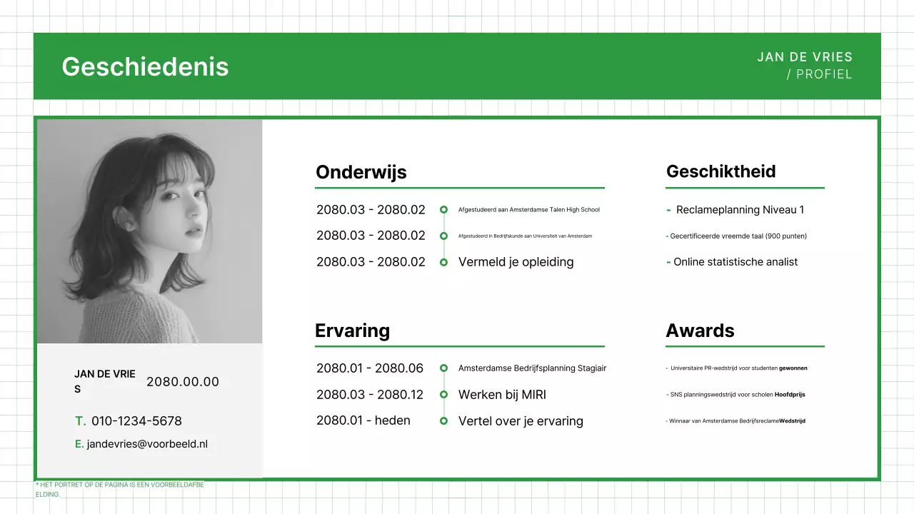 Groen schoon portfolio visitekaartje