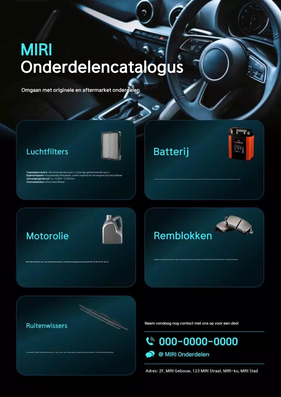 Blauwe moderne auto-onderdelencatalogus
