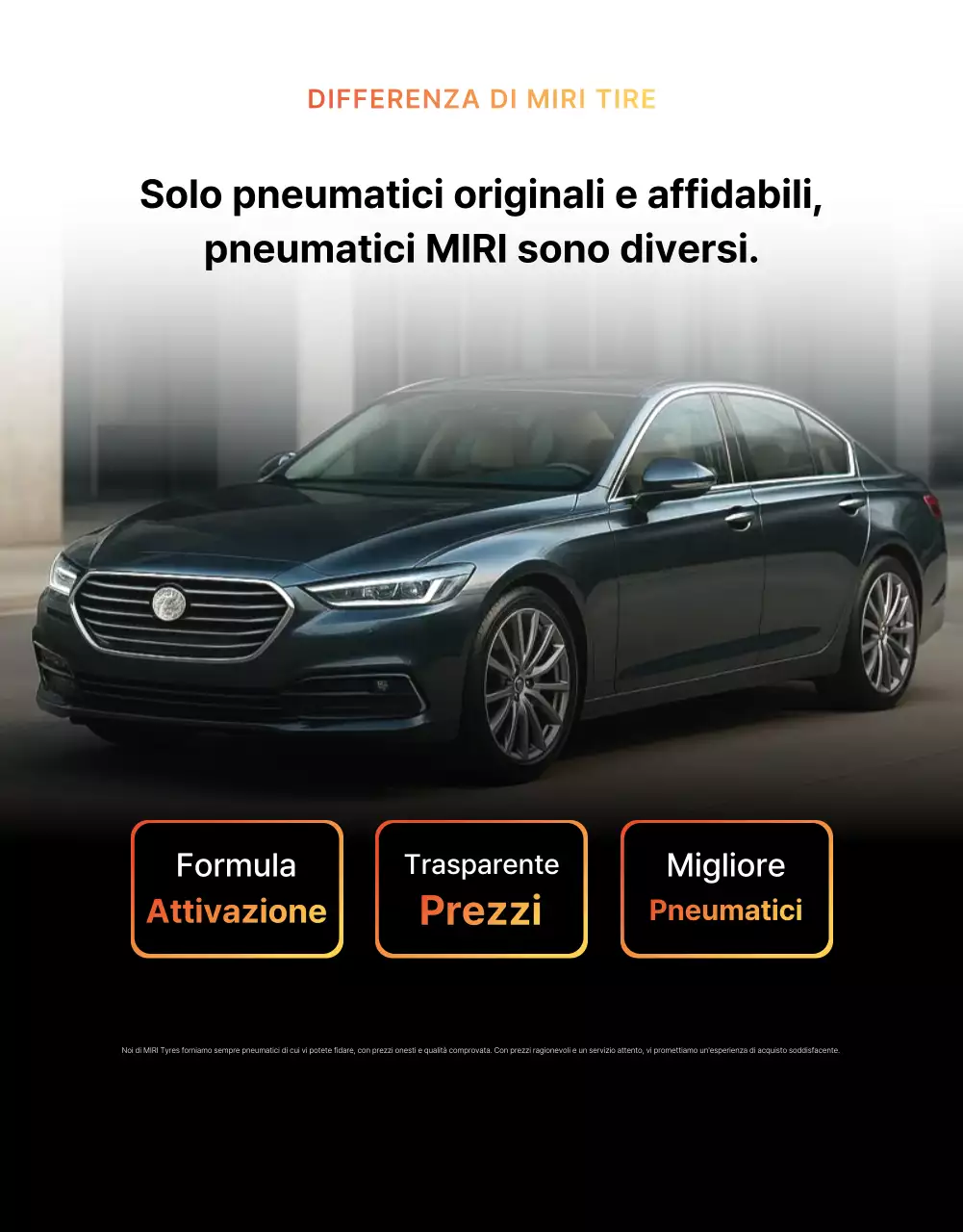 Pubblicità di pneumatici per auto moderni neri