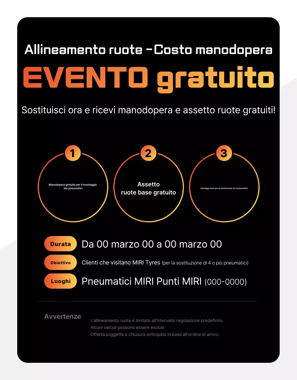 Pubblicità di pneumatici per auto moderni neri
