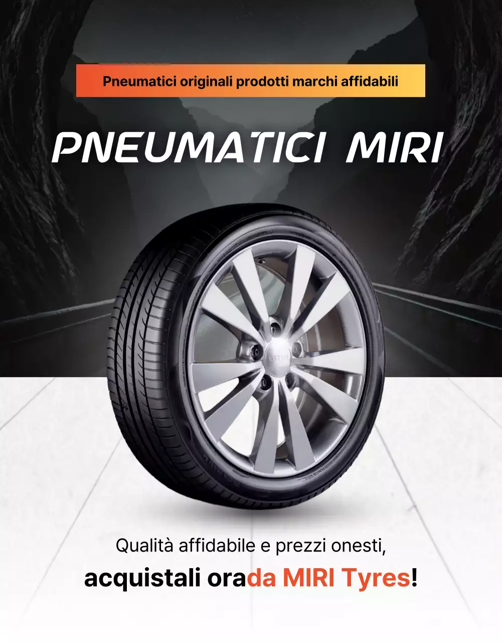 Pubblicità di pneumatici per auto moderni neri
