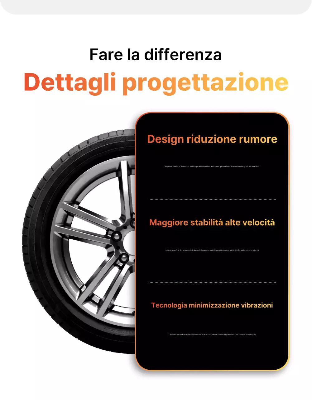 Pubblicità di pneumatici per auto moderni neri