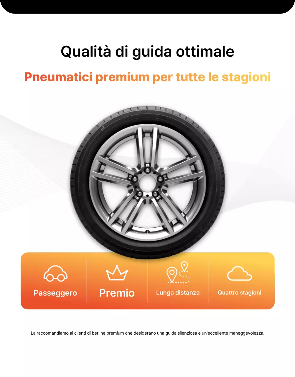Pubblicità di pneumatici per auto moderni neri
