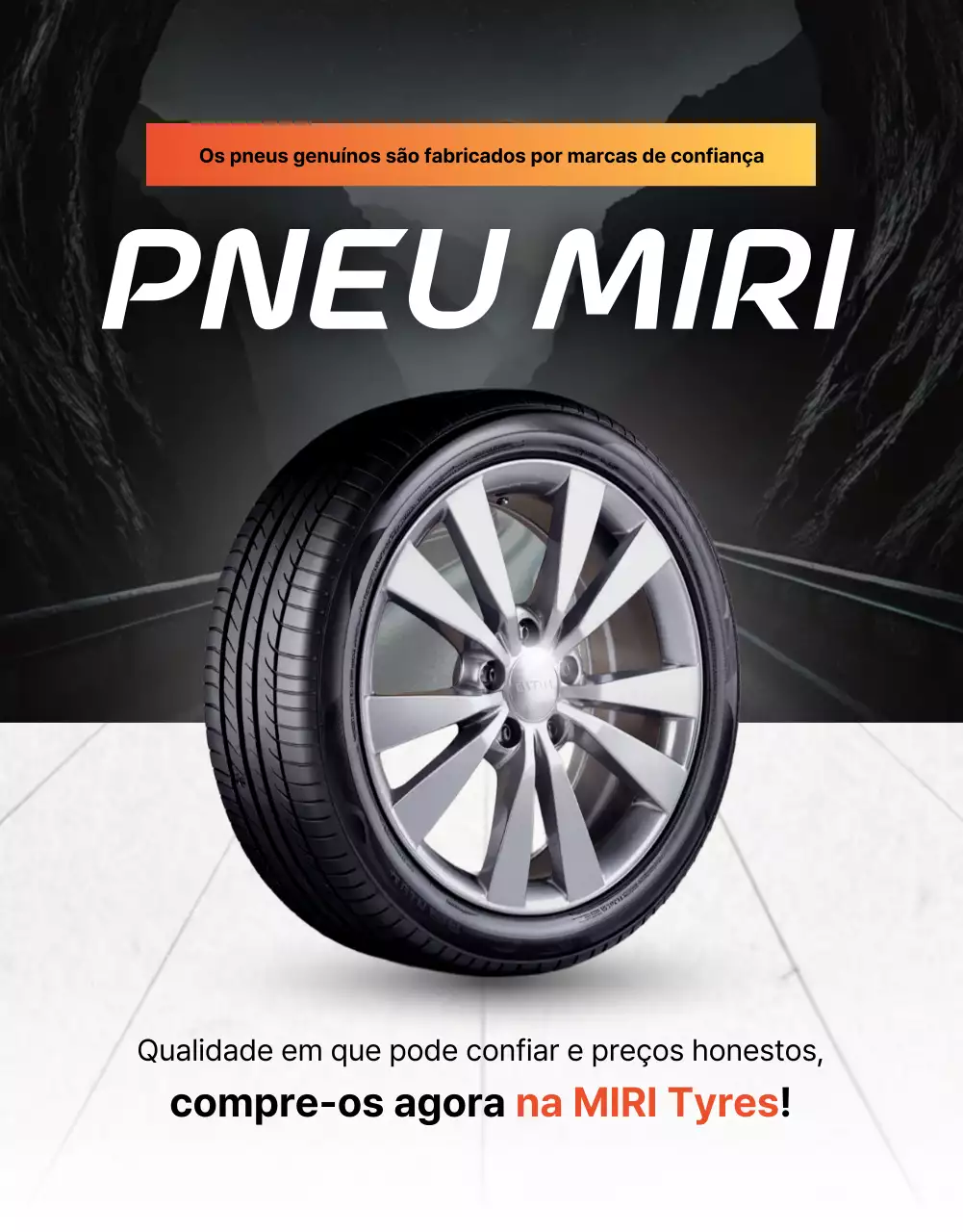 Anúncio de pneu de carro preto moderno