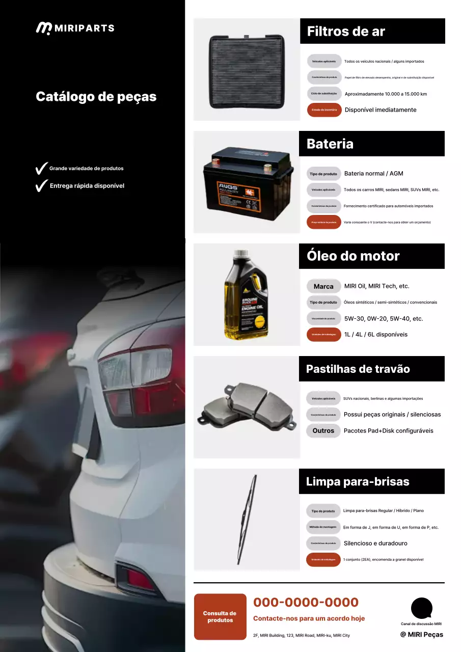 Catálogo de peças automotivas modernas pretas