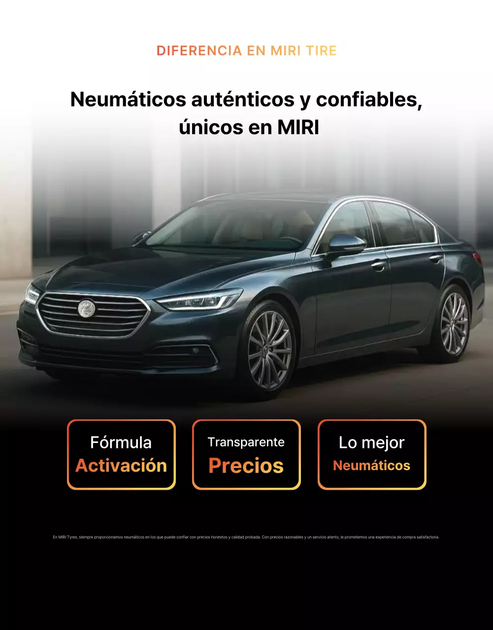 Anuncio de neumáticos de coche modernos de color negro