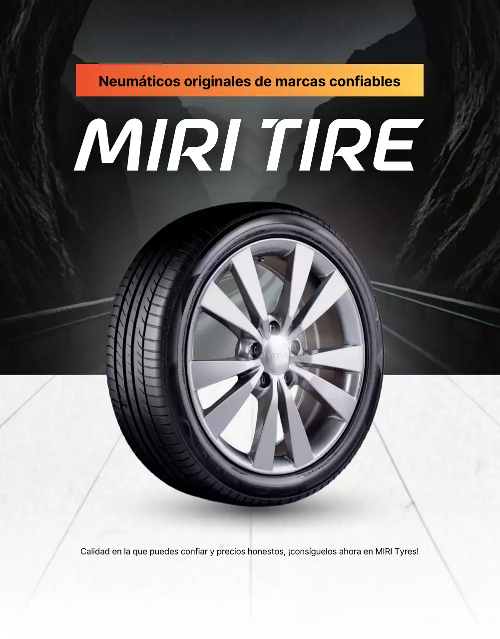 Anuncio de neumáticos de coche modernos de color negro