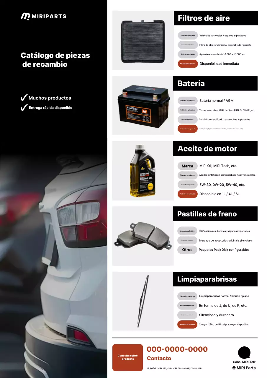 Catálogo de repuestos para automóviles modernos negros
