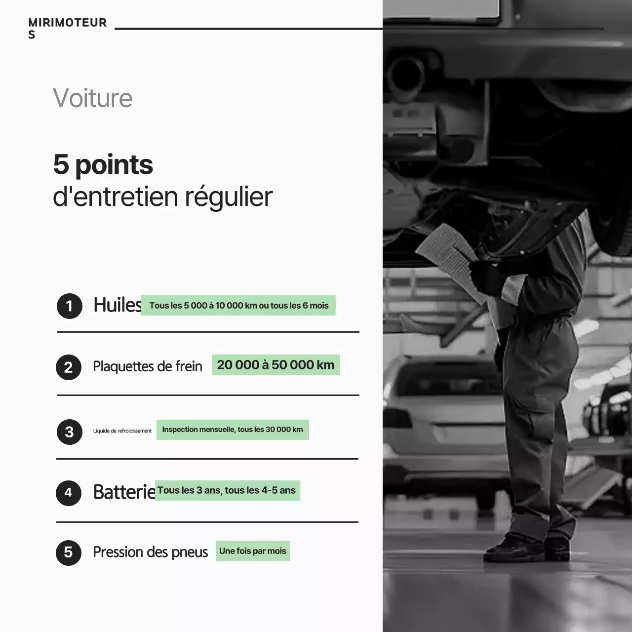 Un guide simple d'entretien automobile en blanc et noir