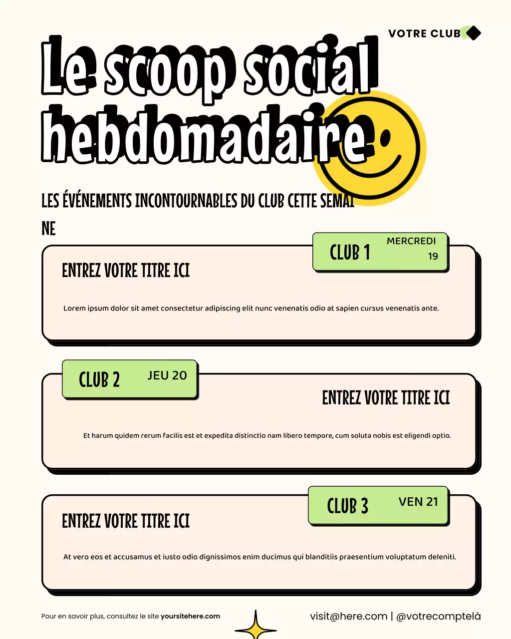 Publication Instagram de la newsletter d'événements colorés et tendance