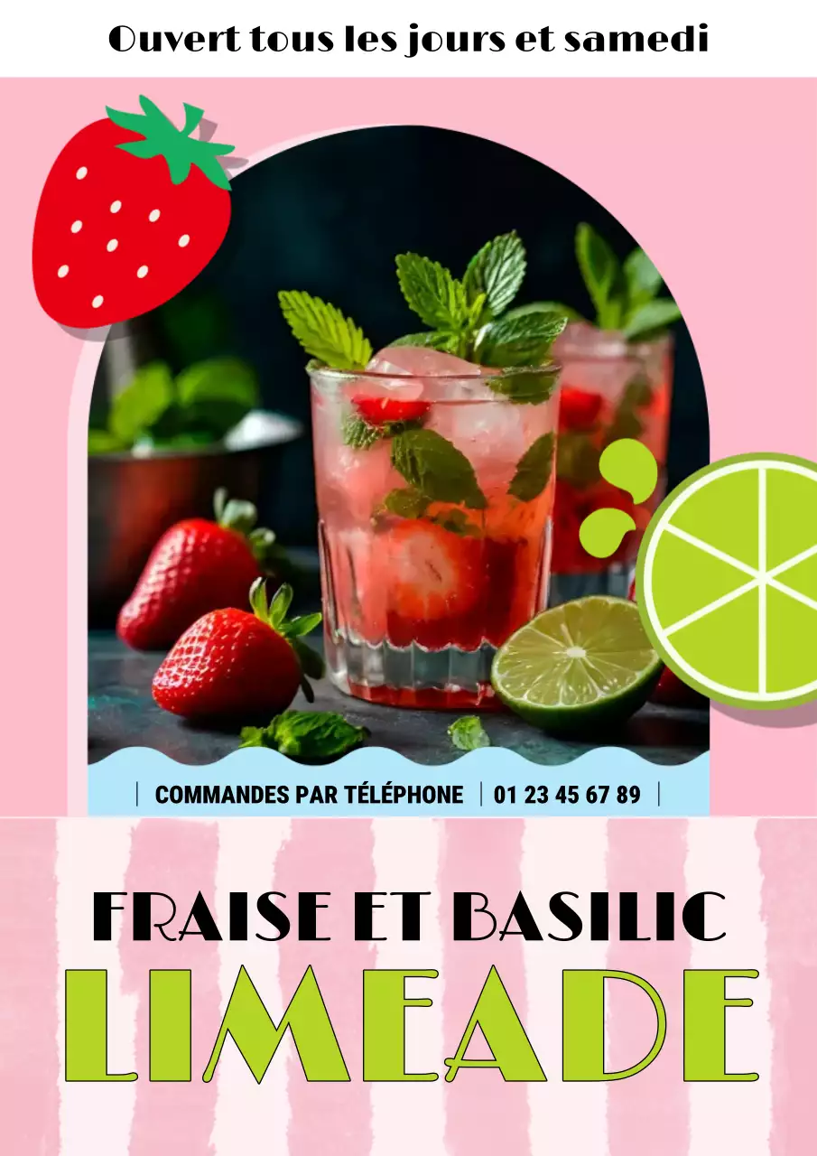 Affiche promotionnelle pour une entreprise locale de limonade à la fraise et au basilic