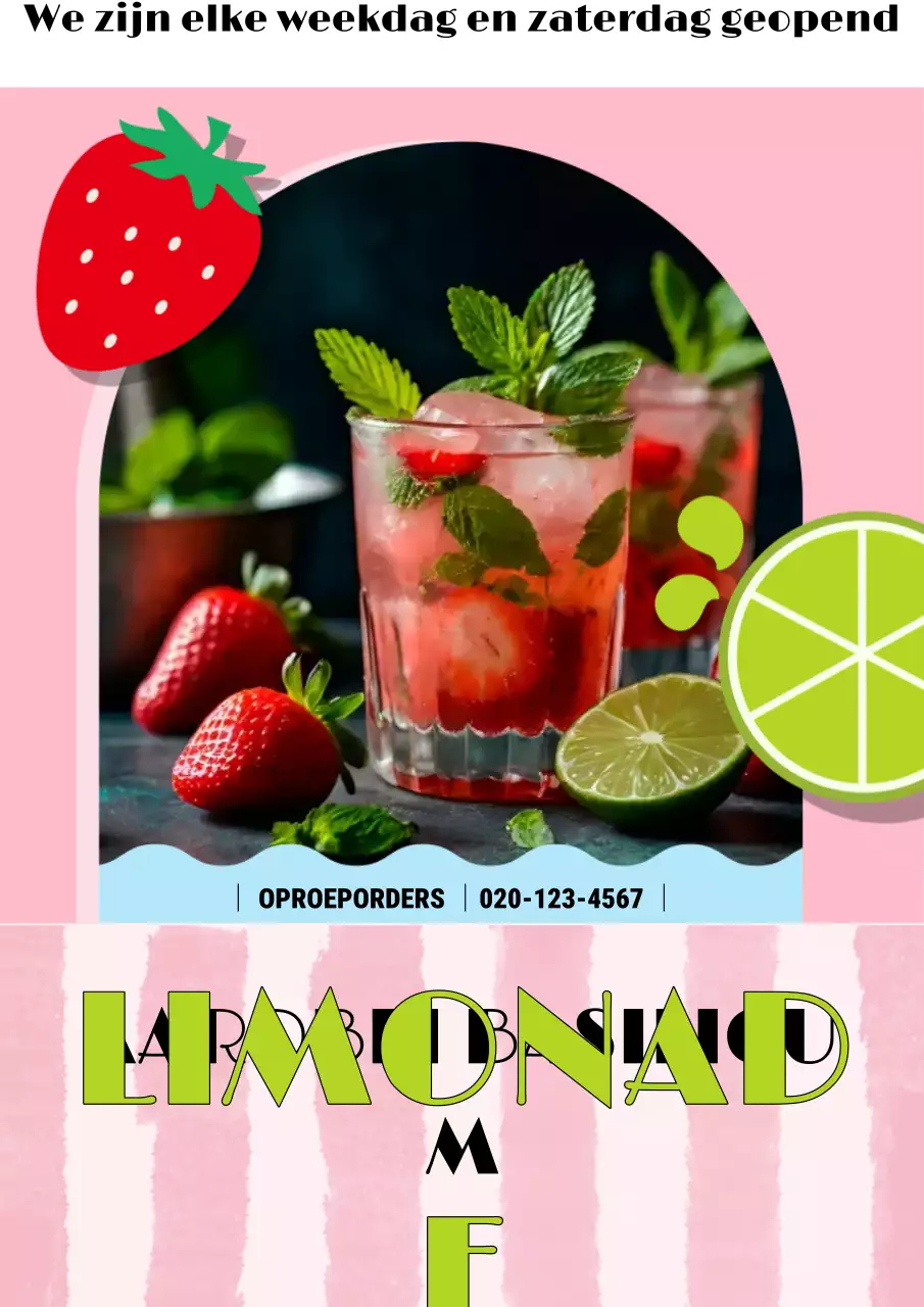 Aardbeien-Basilicumlimonade Lokale Bedrijfspromotieposter