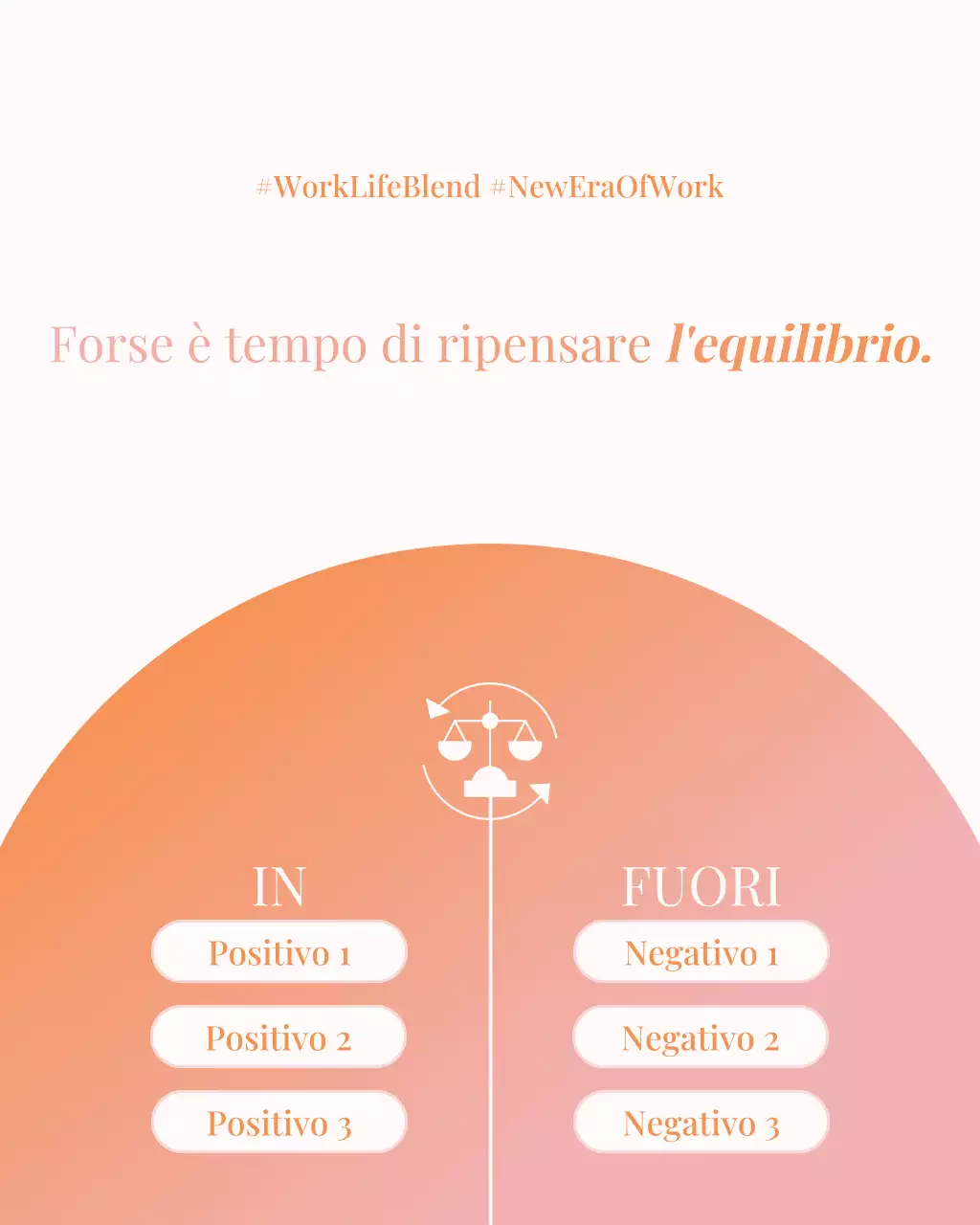 Post Instagram arancione minimale sul benessere tra lavoro e vita privata