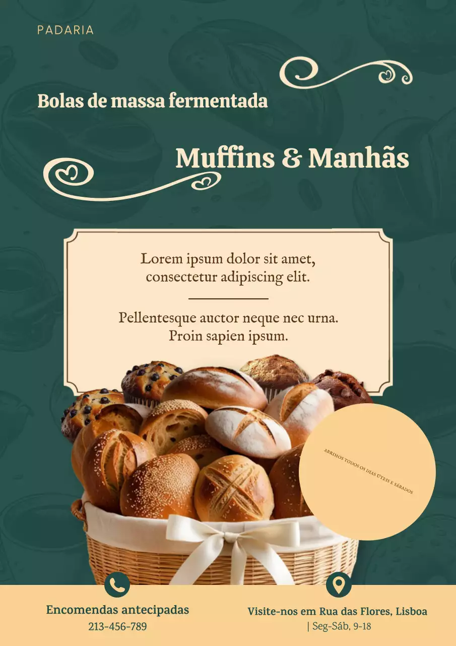 Cartaz promocional local para pequenas e médias empresas de padaria bege e marrom