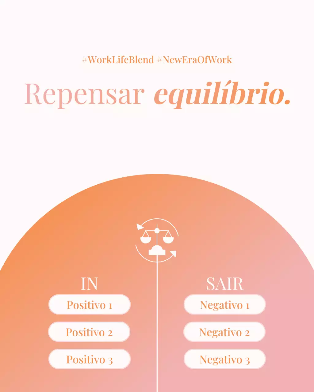 Postagem minimalista laranja no Instagram sobre bem-estar profissional e pessoal