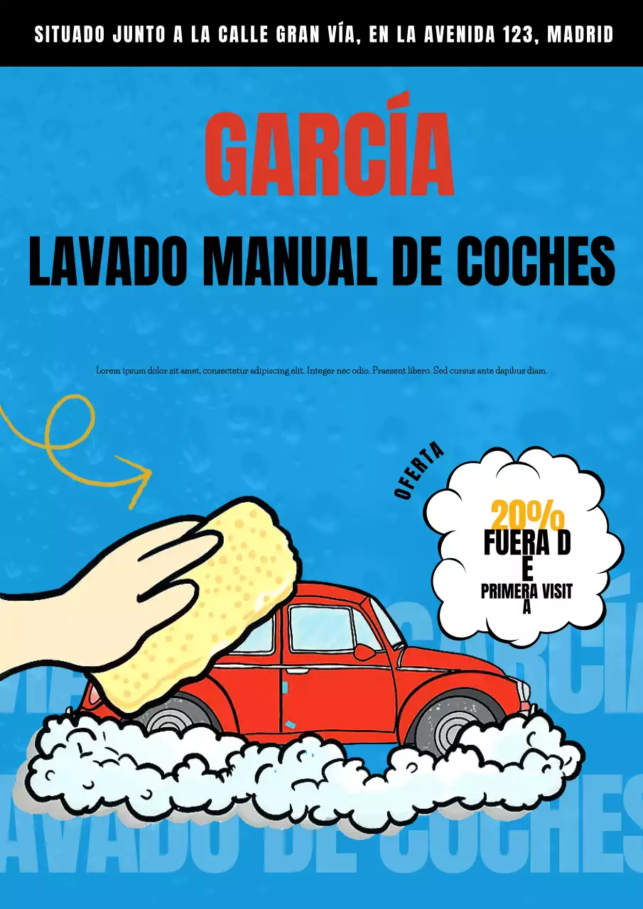 Promoción de lavado de autos en azul intenso