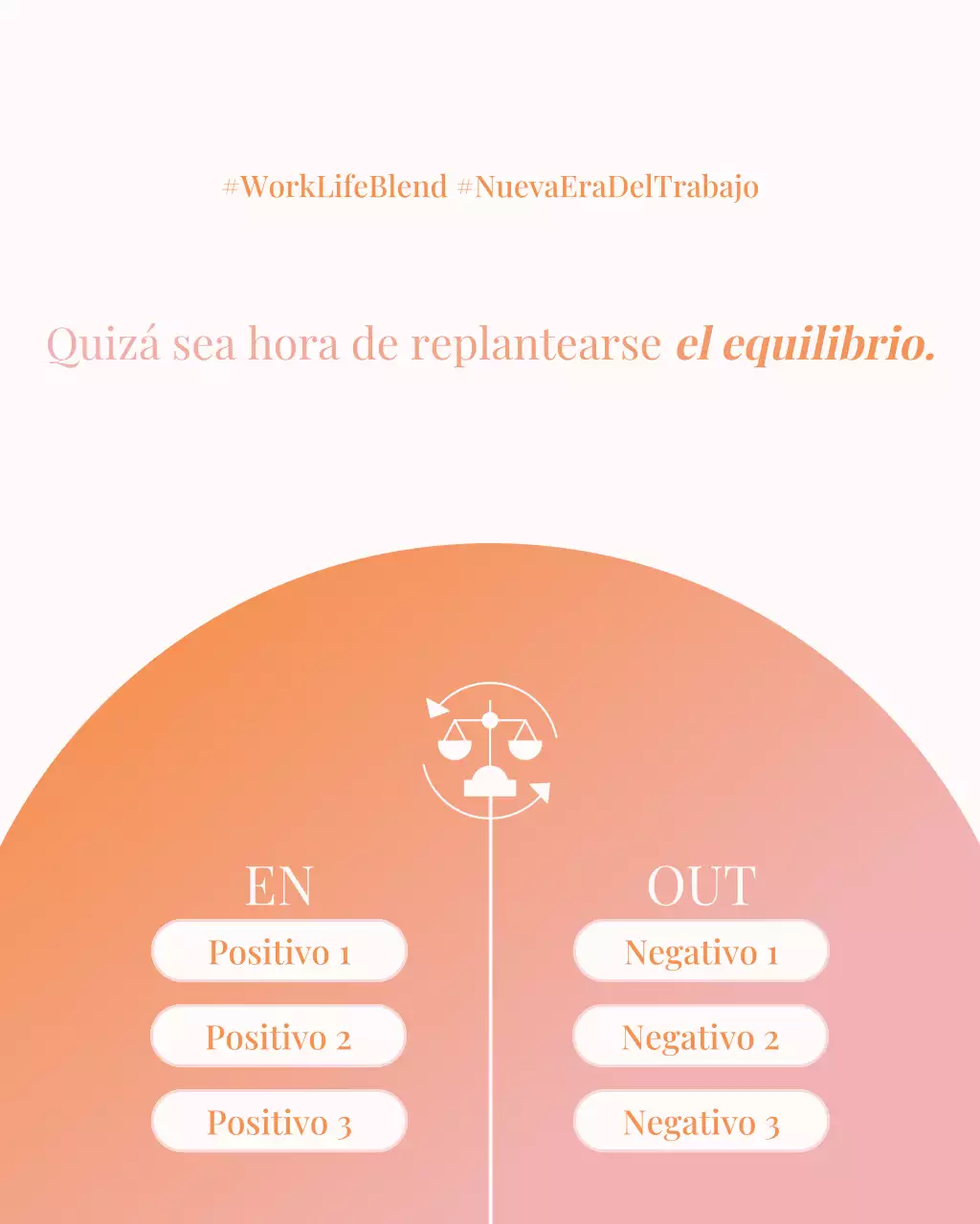 Publicación minimalista de bienestar en Instagram sobre el trabajo y la vida personal en Orange
