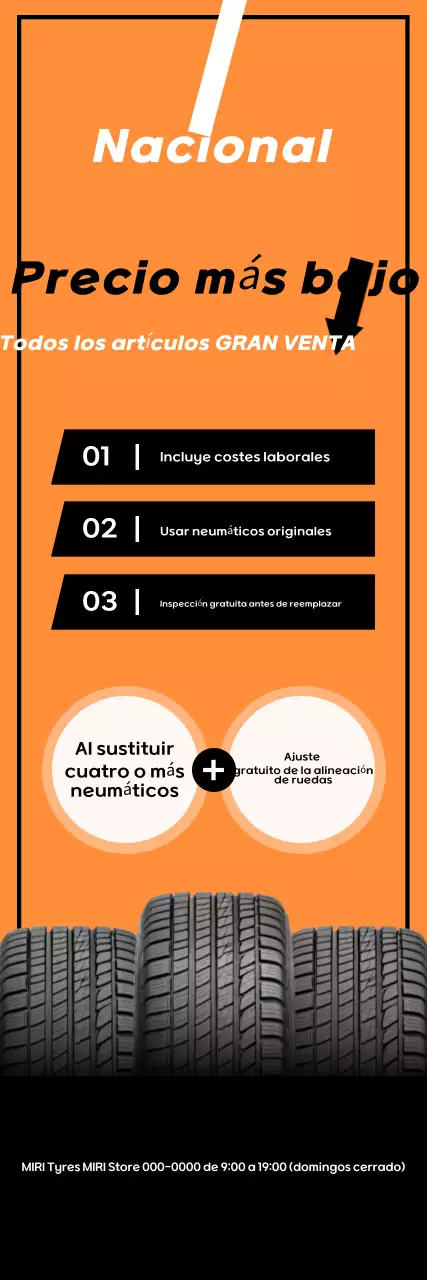 Evento de descuento de neumáticos destacado en naranja