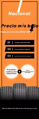 Evento de descuento de neumáticos destacado en naranja