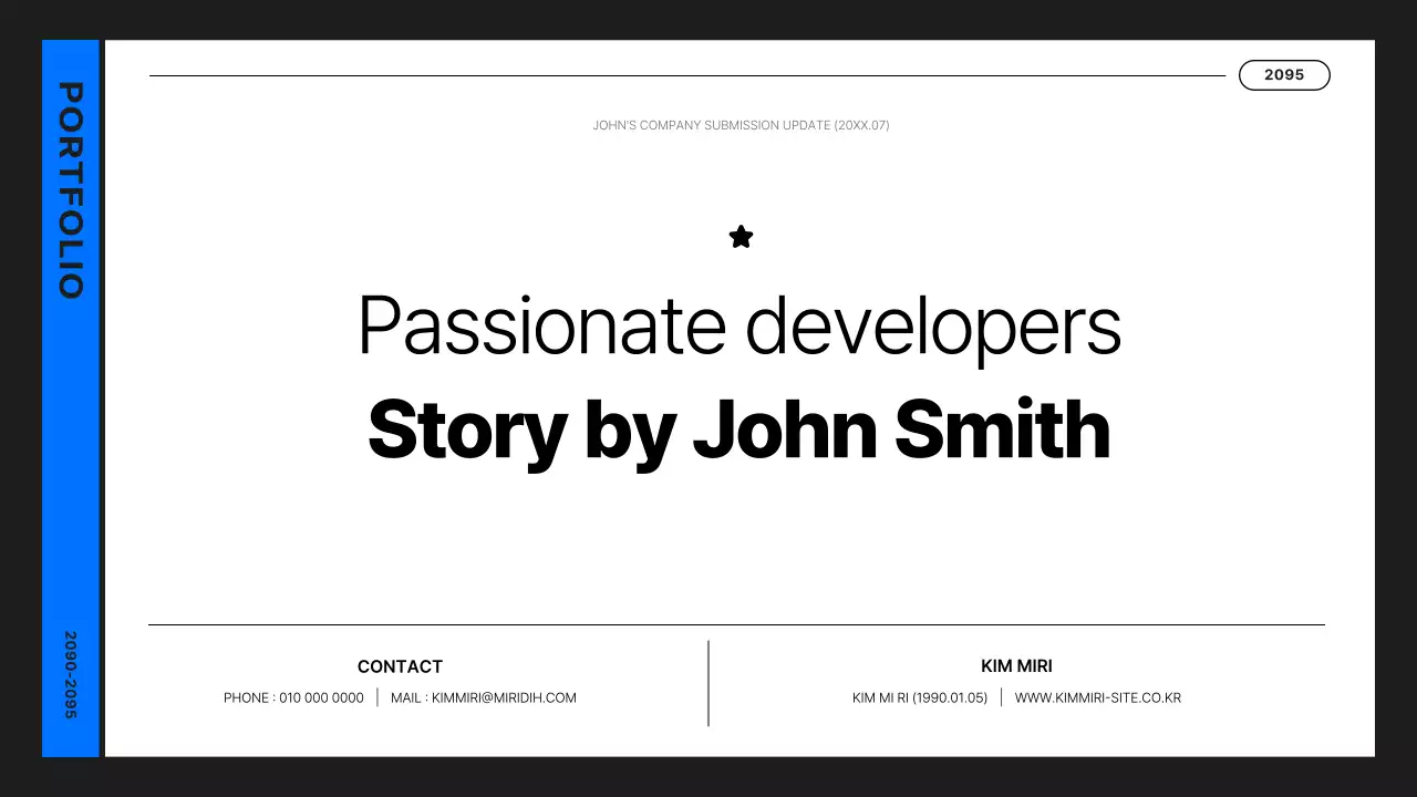 Simple developer portfolio in black and blue