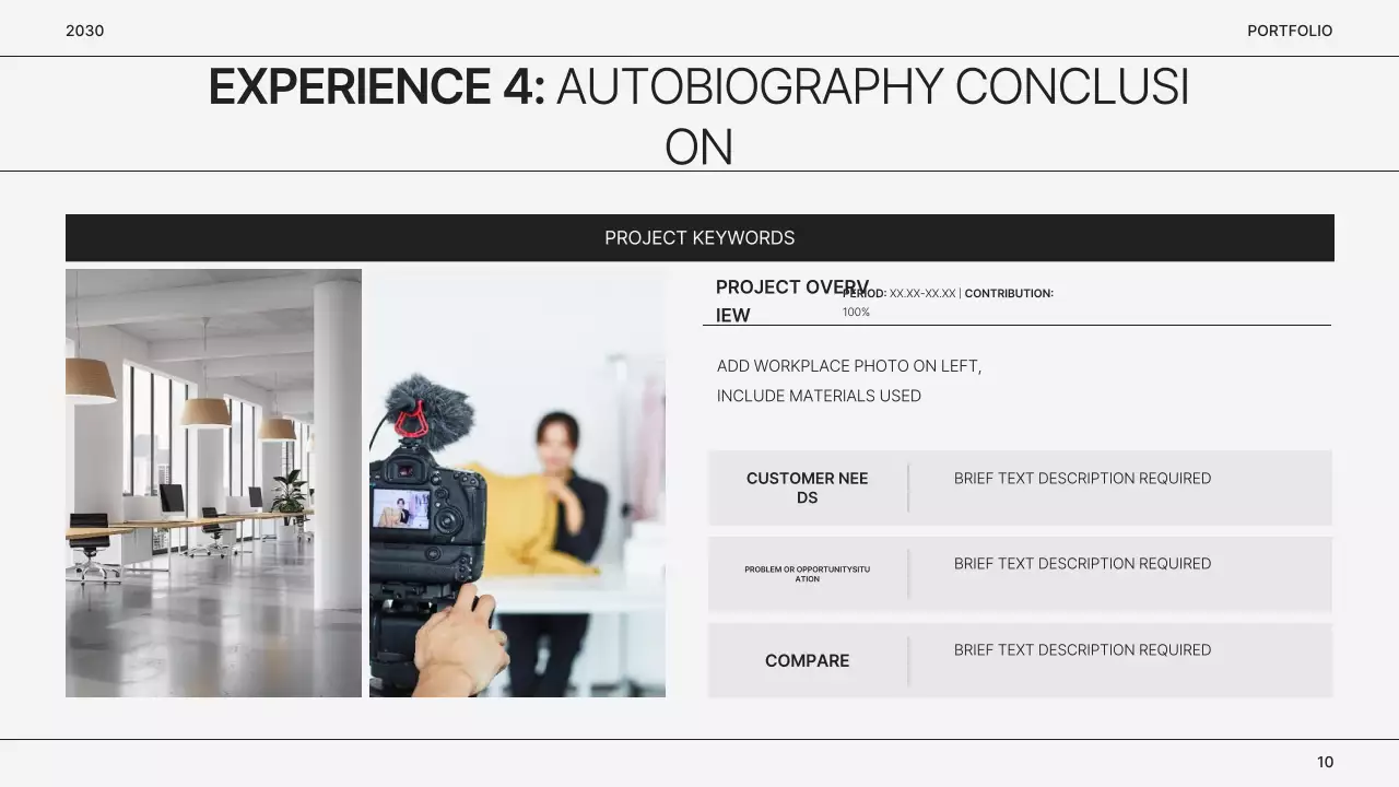 Portfólio simples de profissional de marketing cinza