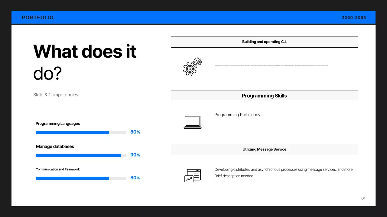 Simple developer portfolio in black and blue