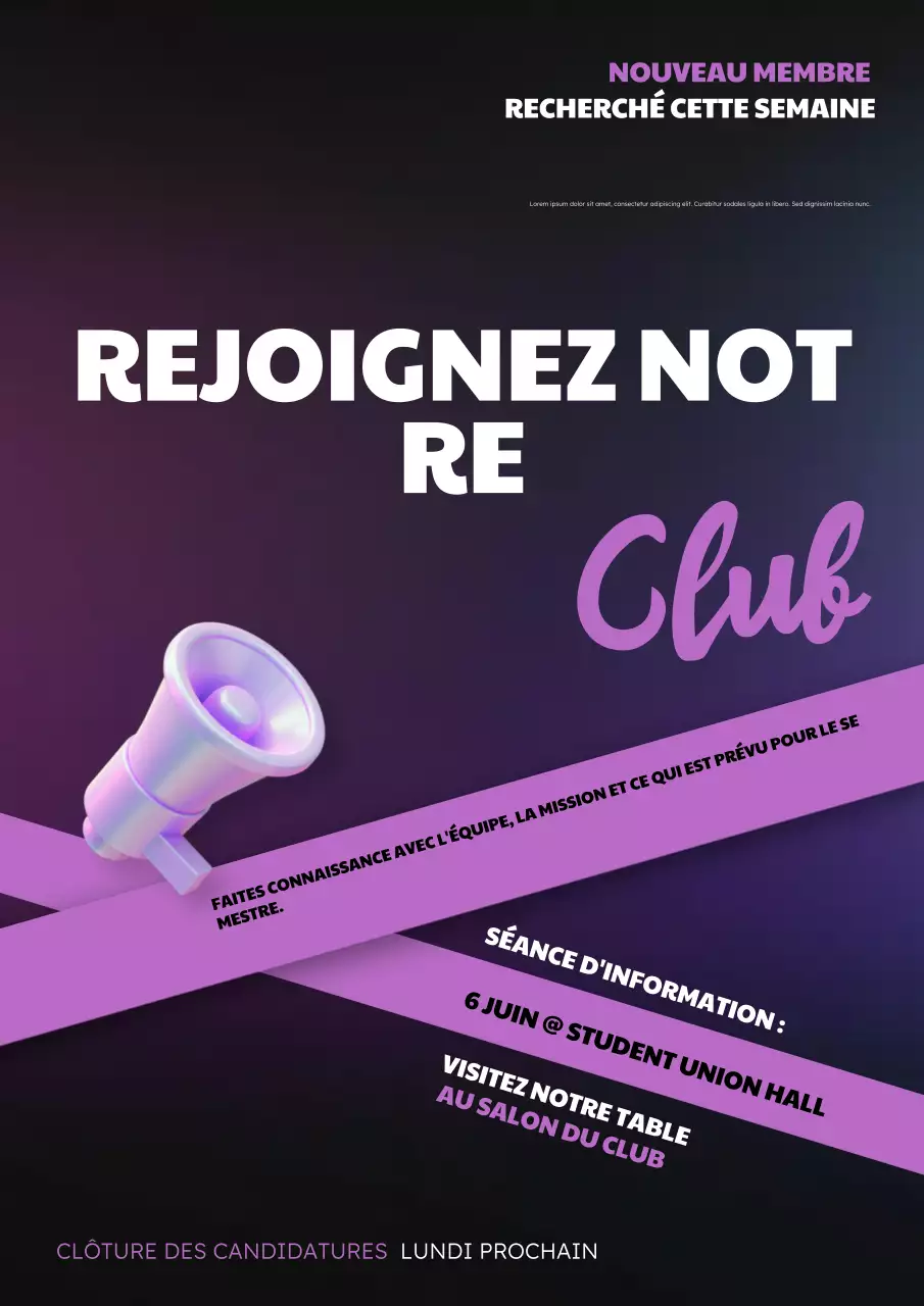 Affiche d'annonce du Purple Modern Club