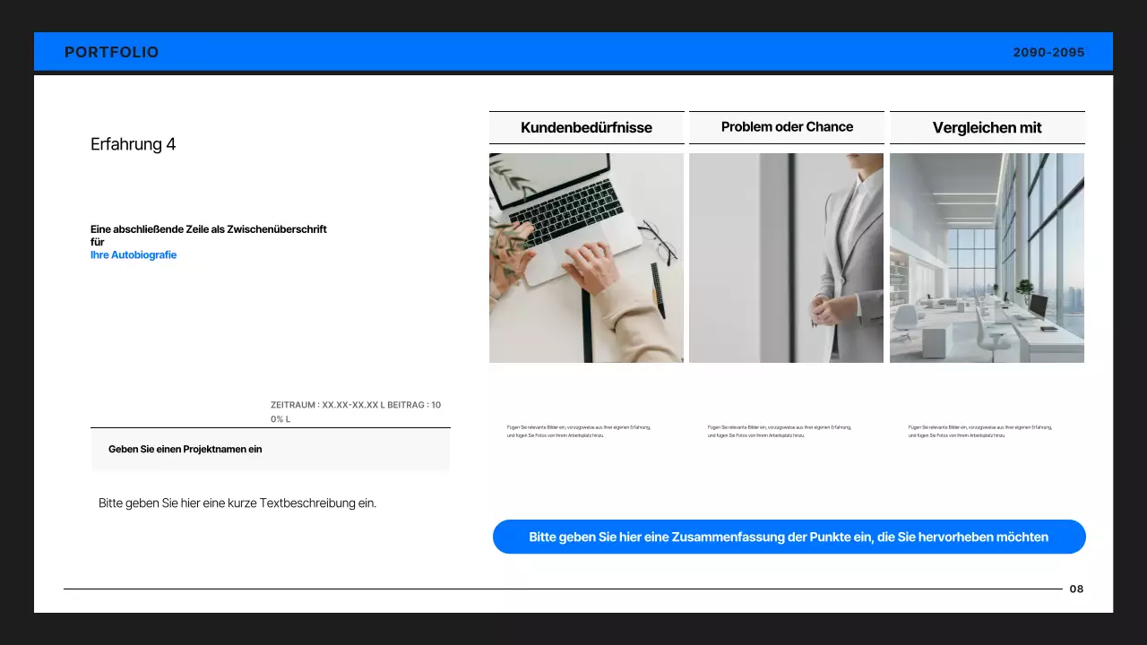 Einfaches Entwicklerportfolio in Schwarz und Blau