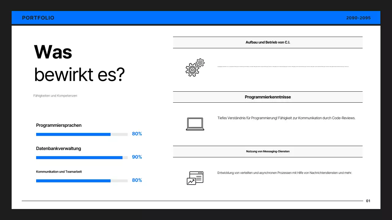 Einfaches Entwicklerportfolio in Schwarz und Blau