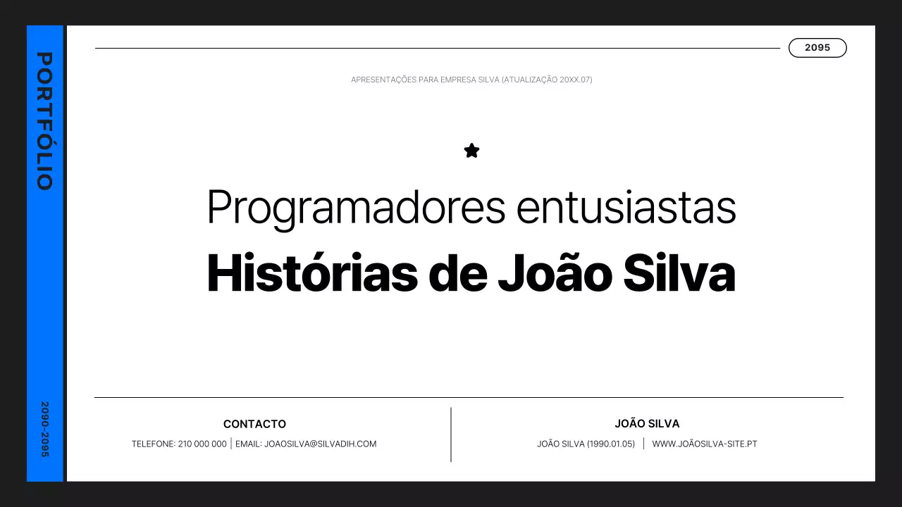 Portfólio de desenvolvedor simples em preto e azul