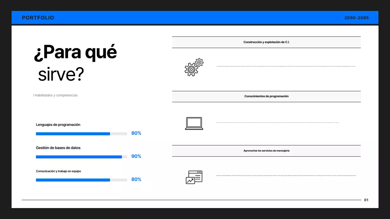 Portafolio de desarrollador simple en negro y azul