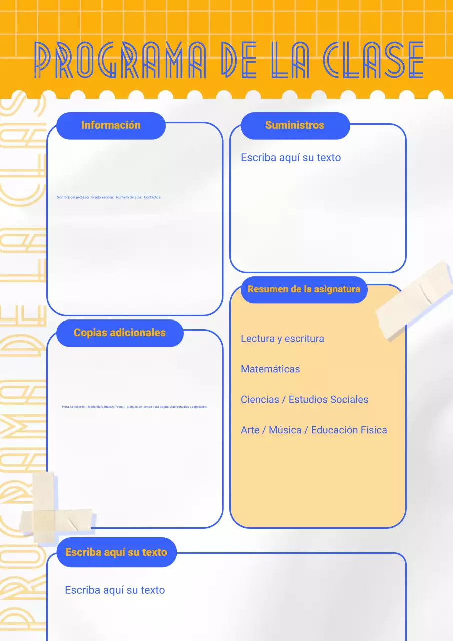 Horario de clases retro naranja