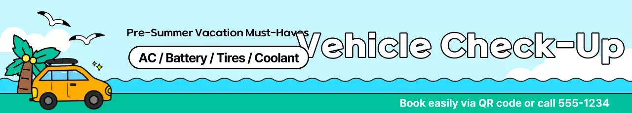 Anúncio de serviço de revisão de carro de verão em estilo pop art em azul-celeste e verde