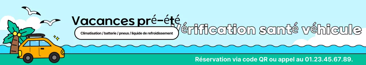 Publicité pop art pour un service de contrôle technique automobile d'été en bleu ciel et vert