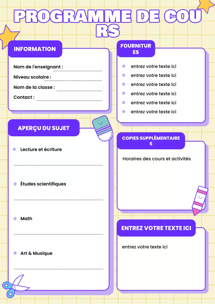 programme du cours ludique rose