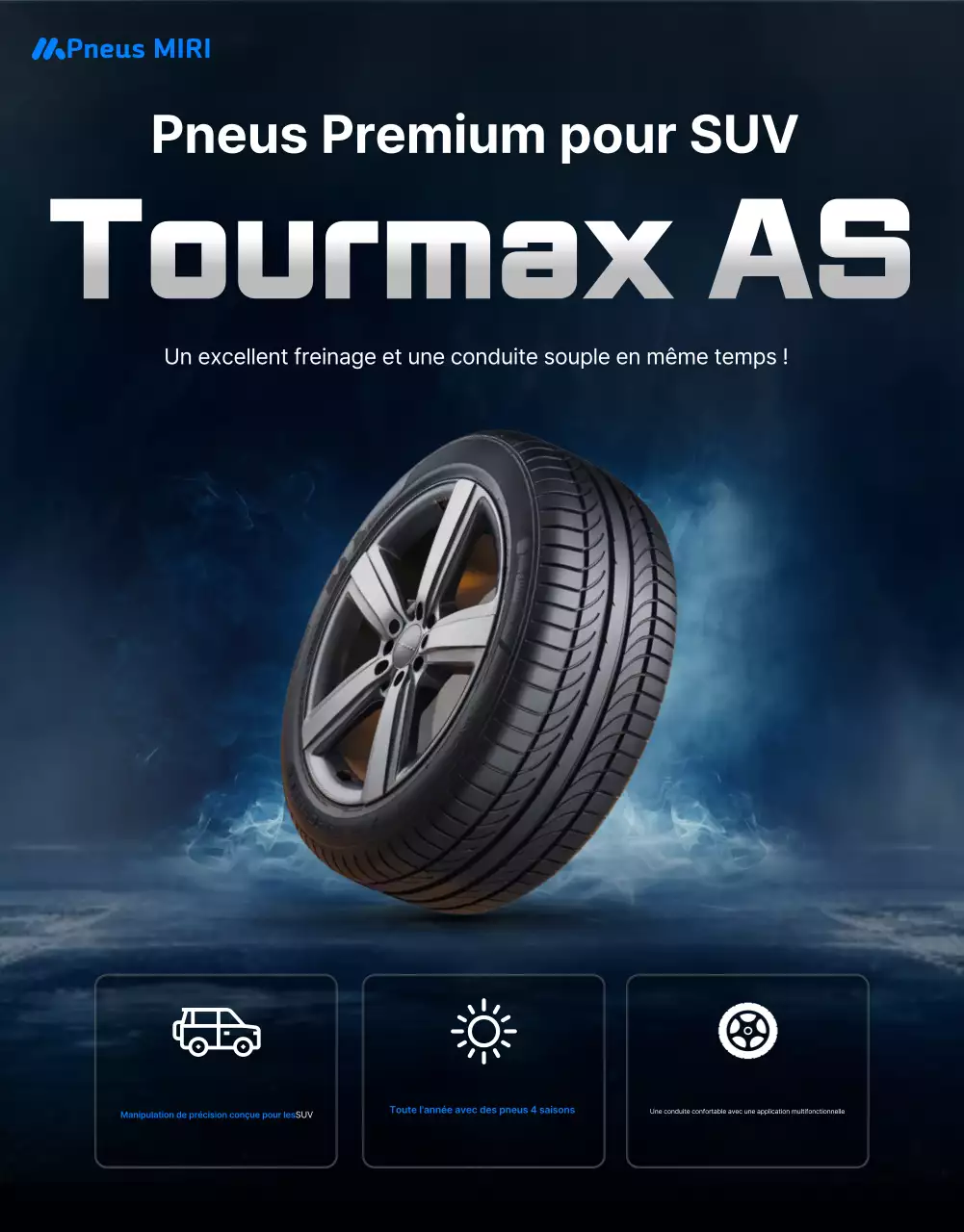 Publicité pour les pneus modernes bleus