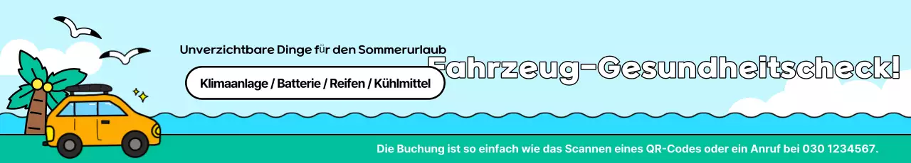 Pop-Art-Sommer-Auto-Checkup-Service-Anzeige in Himmelblau und Grün