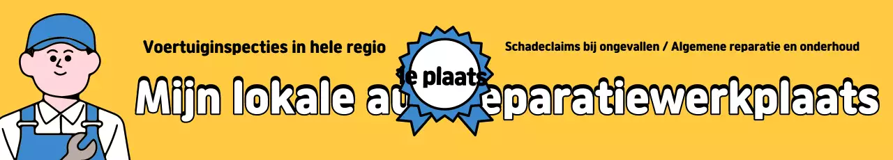 Nette promotie voor een autoreparatiewerkplaats in geel en blauw in de buurt