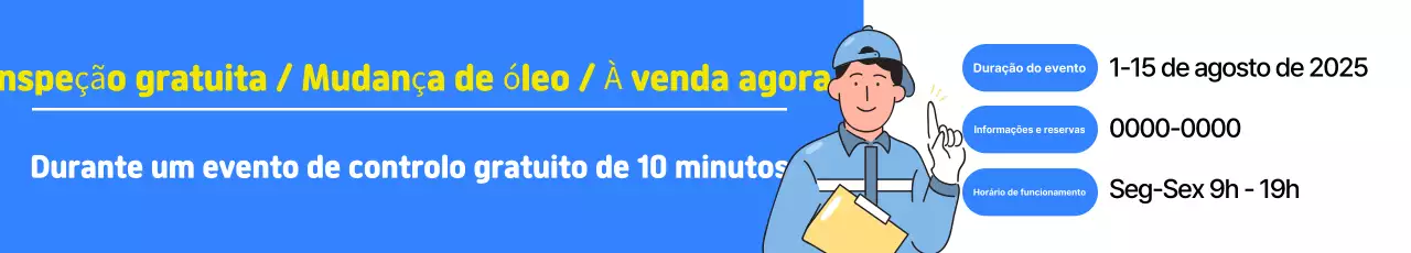 Anúncio para um evento de inspeção gratuita em um centro automotivo azul e branco limpo