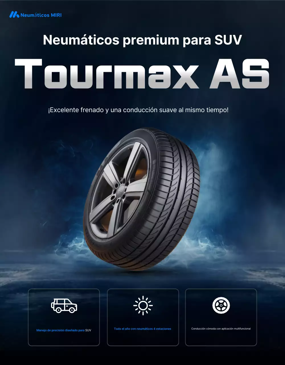 Anuncio de neumáticos modernos azules