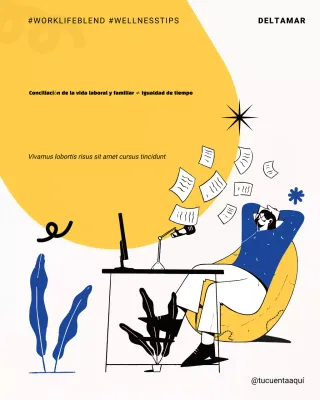 Publicación de Instagram sobre el equilibrio entre vida laboral y personal en amarillo